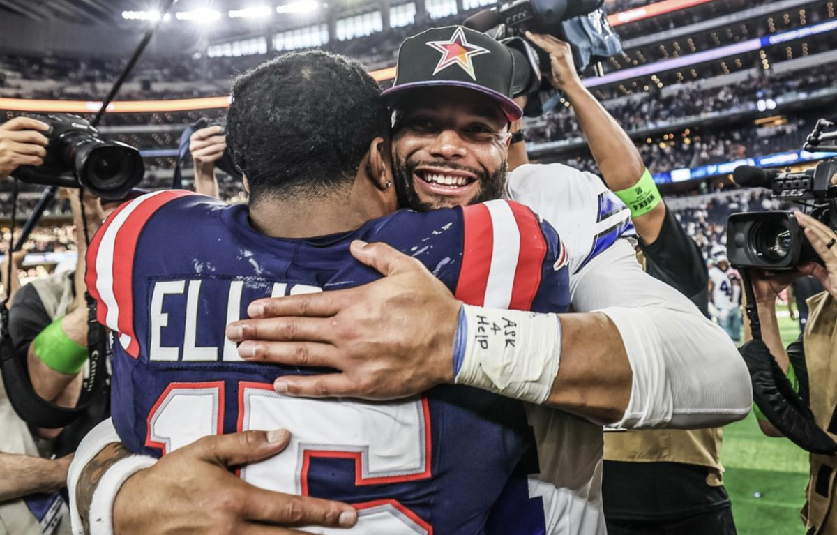Dak Prescott shares a hug with former Dallas Cowboys teammate and close friend Ezekiel Elliott (USA TODAY SPORTS)